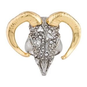 Authentic ALEXIS BITTAR Crystal Encrusted Horned Ram Cocktail Ring